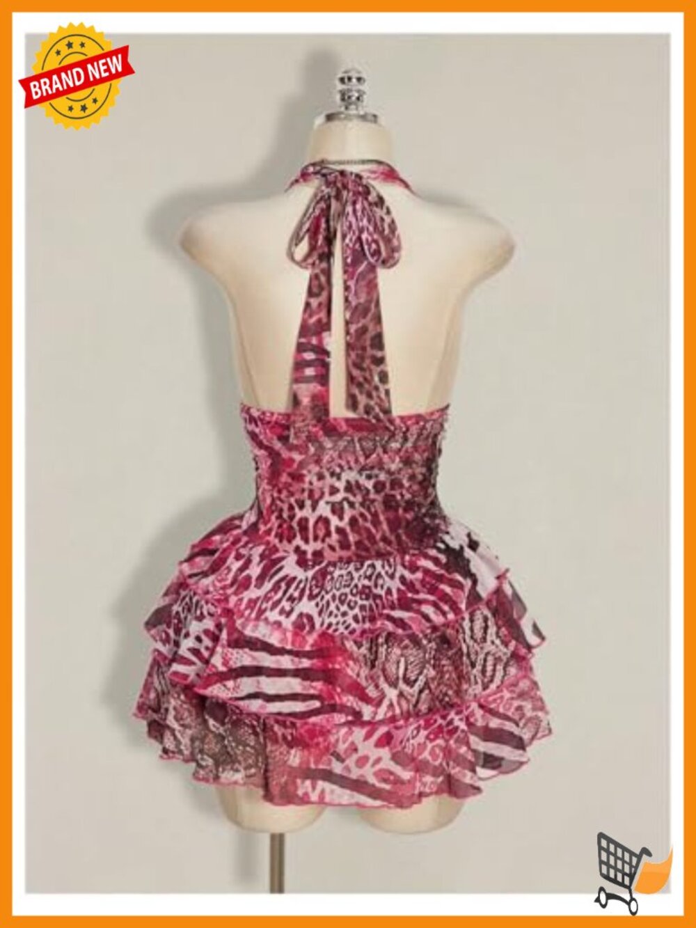 Plus Size Halter Mesh Mini Dress Y2K Animal Print Backless Club Party - Picture 2 of 4